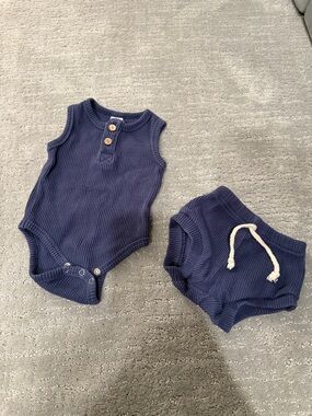 Ribbed Navy Tank Bodysuit & Shorts Matching Set for Kids